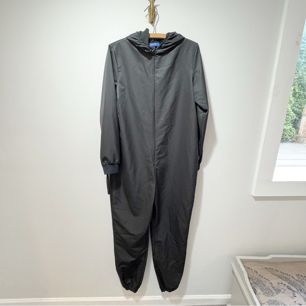 Gallantdale One Piece Black Hooded Jumpsuit Utility Suit Size Small Hidden Zip